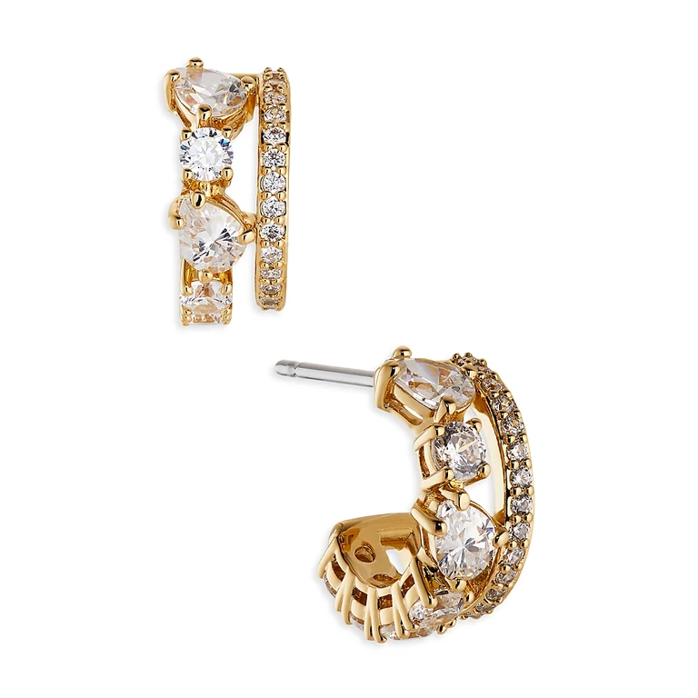 Nadri Love All Cubic Zirconia & Synthetic Corundum Double Row Hoop Earrings