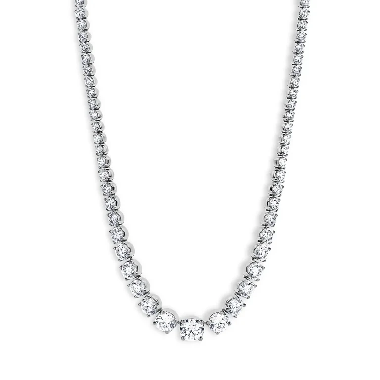 Certified Lab Grown Diamond Graduated Tennis Necklace in 18K White Gold, 30.0 tcw