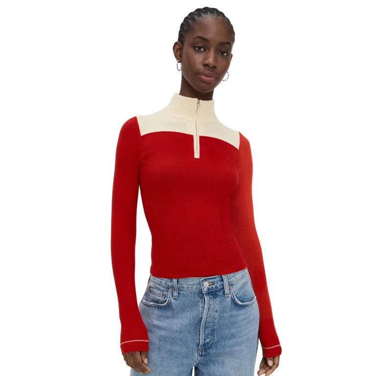 Guest in Residence Alpine Cashmere Half Zip Chili/Mist XS