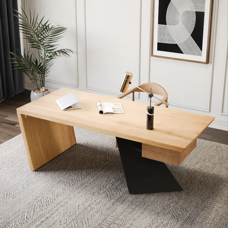 Cabstract Modern White & Gold Office Desk Writing Desk with Drawer Computer Desk (63")