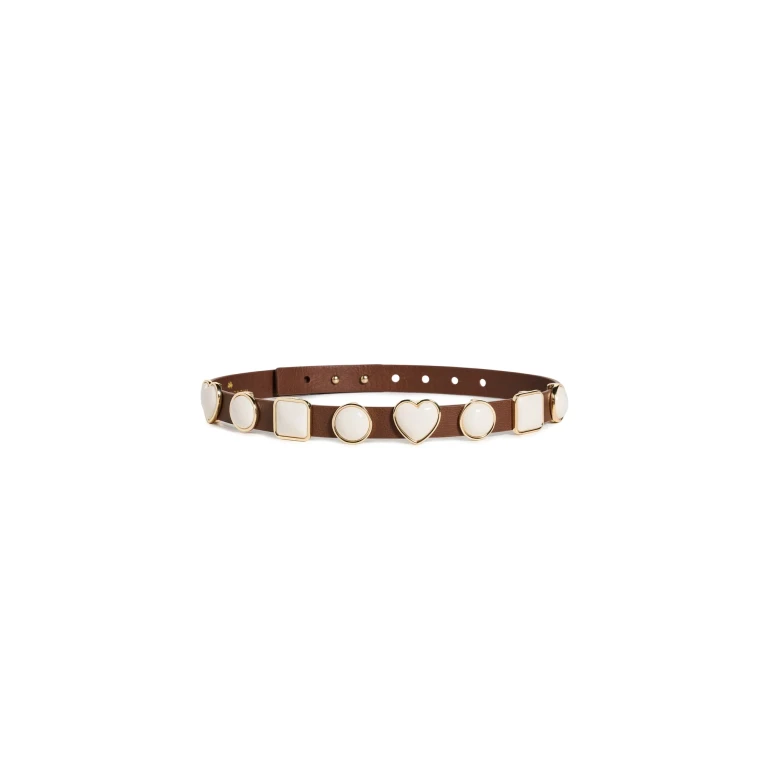 Lele Sadoughi Pearl Station Belt Walnut L/XL