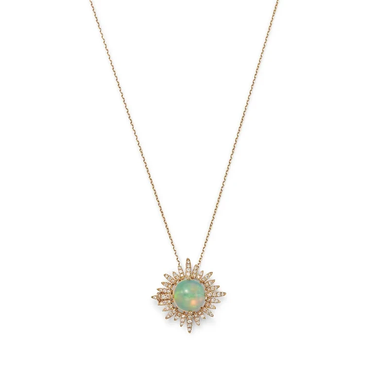 Opal & Diamond Sun Pendant Necklace in 14K Yellow Gold, 18