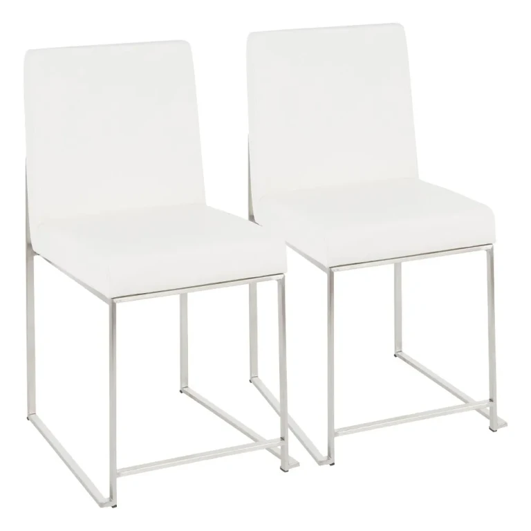 Fuji White and Silver Leather Dining Chairs, Set of 2