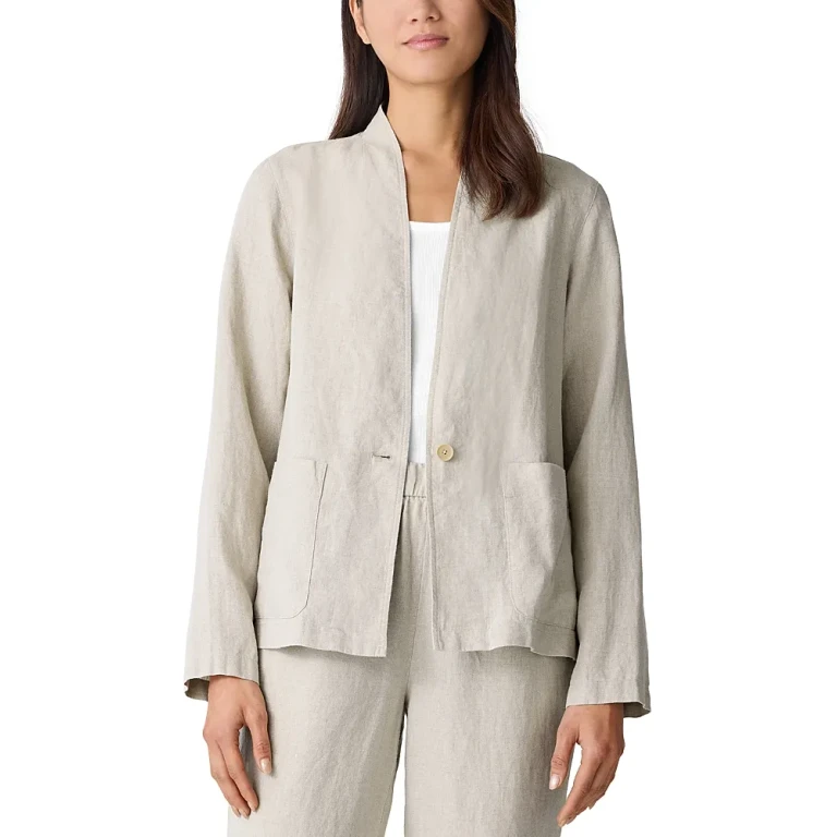 Eileen Fisher Linen High Collar Jacket
