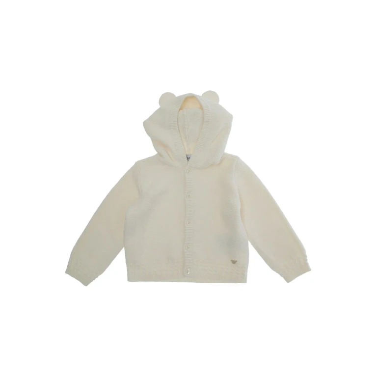 Emporio Armani White Sweatshirt With Hood With Ear Detail And Logo Embroidery On The Front In Cotton And Cashmere Baby