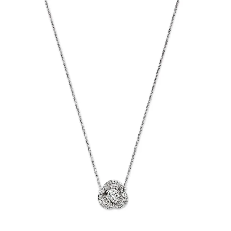 Diamond Love Knot Pendant Necklace in 18K White Gold, 0.70 tcw