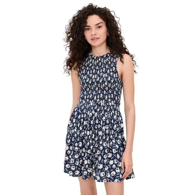 Apiece Apart Lore Smocked Mini Dress Navy Floral Stamp S