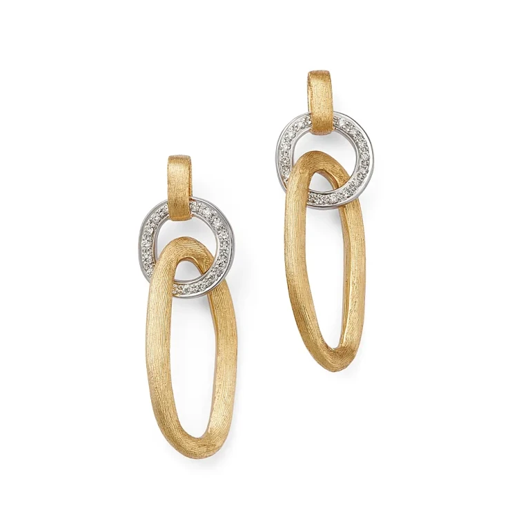 Marco Bicego 18K White & Yellow Gold Jaipur Diamond & Textured Link Drop Earrings