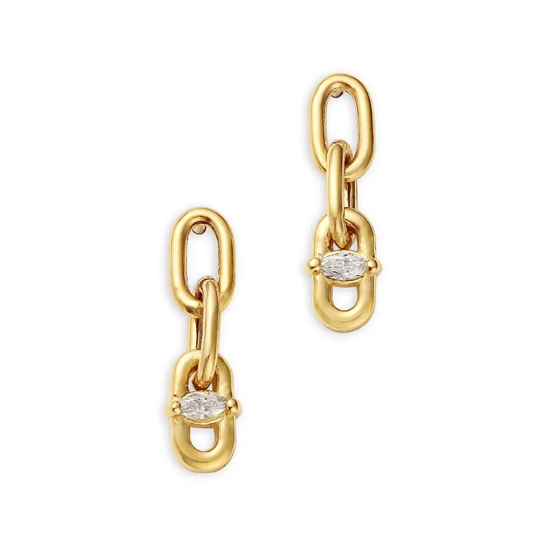 Zoe Chicco 14K Yellow Gold Diamond Oval Link Chain Drop Earrings, 0.06 tcw