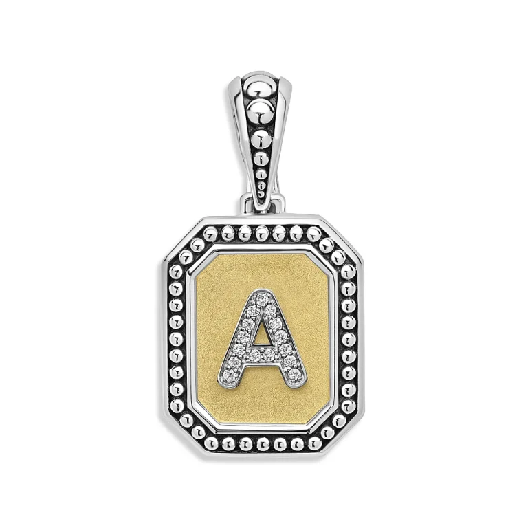 Lagos Signature Caviar Sterling Silver & 18K Yellow Gold Octagon Diamond A Initial Charm, 0.05 tcw