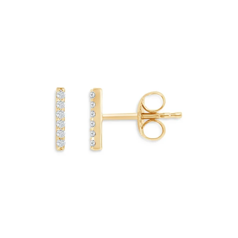 Diamond Bar Stud Earrings in 14K Yellow Gold, 0.10 tcw