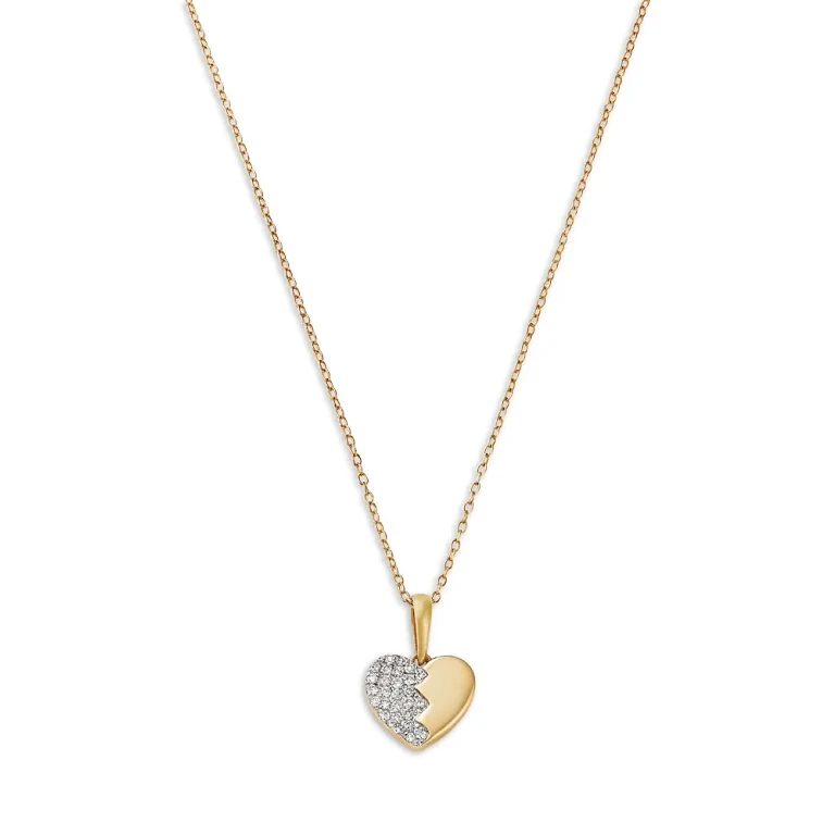 Diamond Pave Heart Pendant Necklace in 14K Yellow Gold, 0.12 tcw