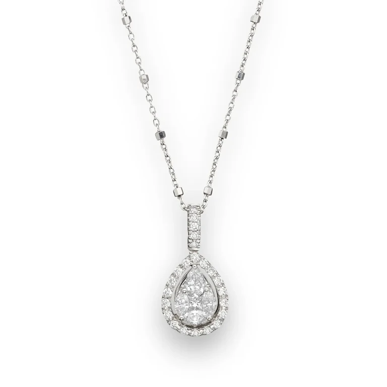 Diamond Fancy Cut Teardrop Pendant Necklace, 0.65 tcw