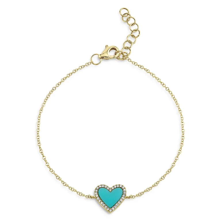Diamond & Turquoise Heart Chain Bracelet in 14K Yellow Gold - Exclusive