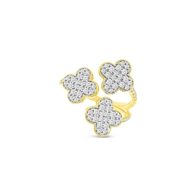 Diamond Triple Clover Ring in 14K Yellow Gold, 0.75 tcw