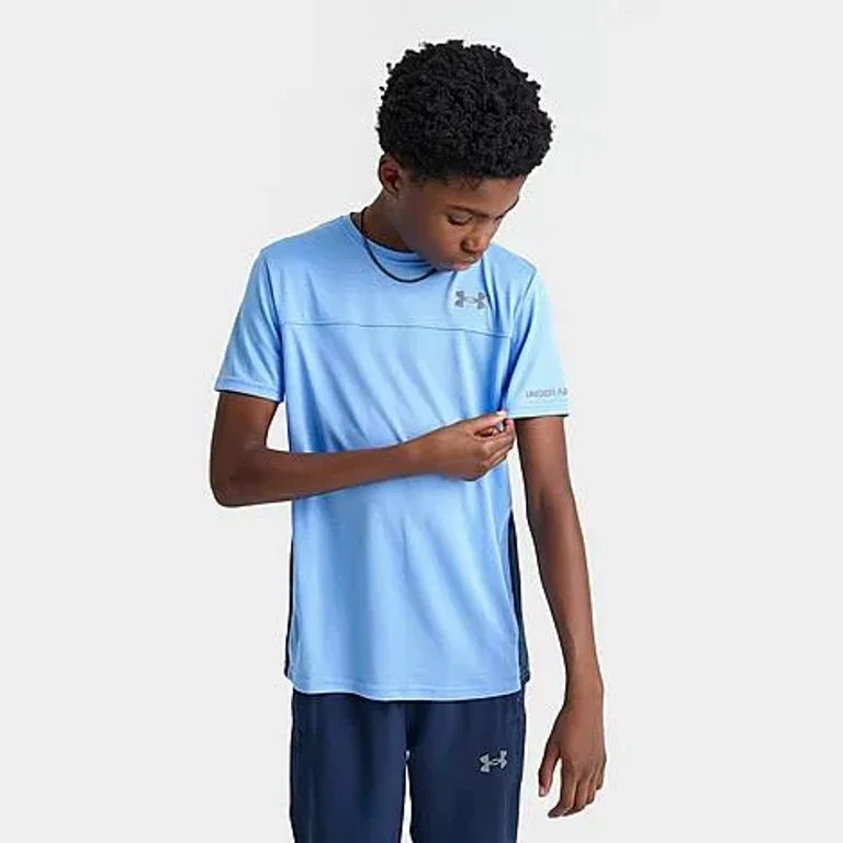 Under Armour Big Kids Tech Hybrid T-Shirt in Horizon Blue Size: Small