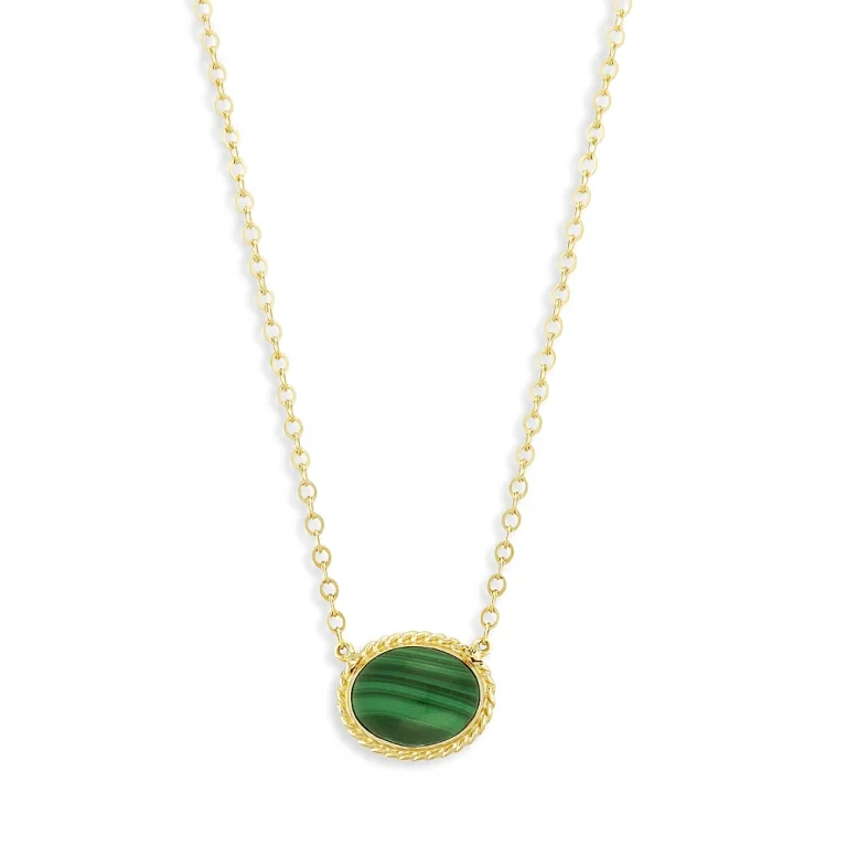 Malachite Pendant Necklace in 14K Yellow Gold, 18-19