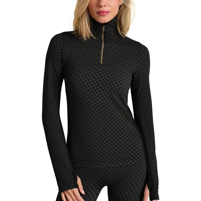 Rhone Apres Houndstooth Seamless Quarter Zip Top