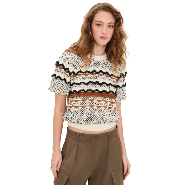 Ulla Johnson Andira Short Sleeve Knit Top Scallop S