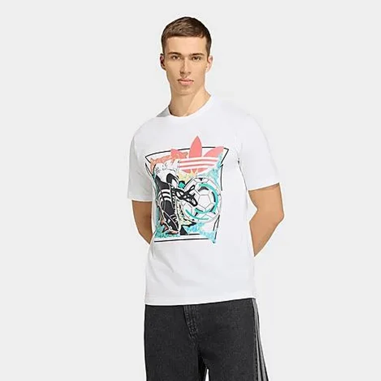 adidas Men's Originals Archive Anime Soccer Graphic T-Shirt in White Size: XS