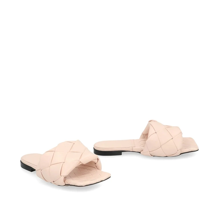 Bottega Veneta Lido Leather Flat Sandals Pink - Women