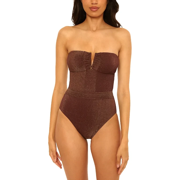 Becca by Rebecca Virtue Golden Isle Brinley Rib Bandeau One Piece Swimsuit