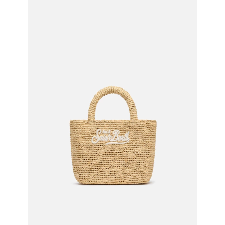 Mc2 Saint Barth Beige Raffia Mini Beach Bag With Cotton Pouch - Unisex