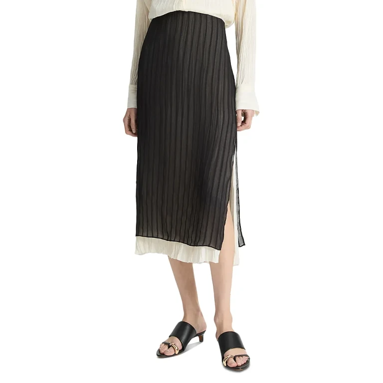 Vince Layered Striped Midi Skirt