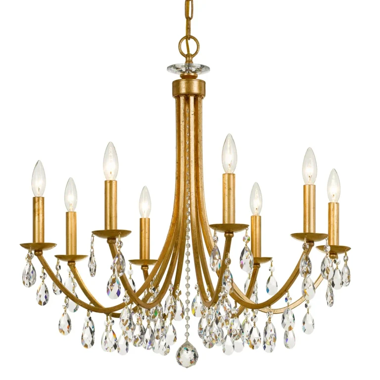 Bridgehampton 8-Light 29" Chandelier in Antique Gold with Faceted Crystal Crystals
