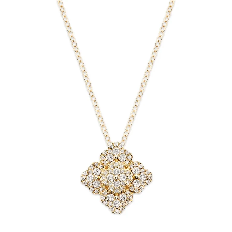 Diamond Clover Cluster Pendant Necklace in 14K Yellow Gold, 0.50 tcw