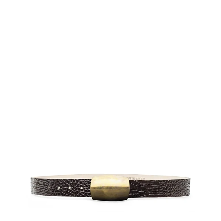 L'Agence Milou Domed Croc Embossed Leather Belt
