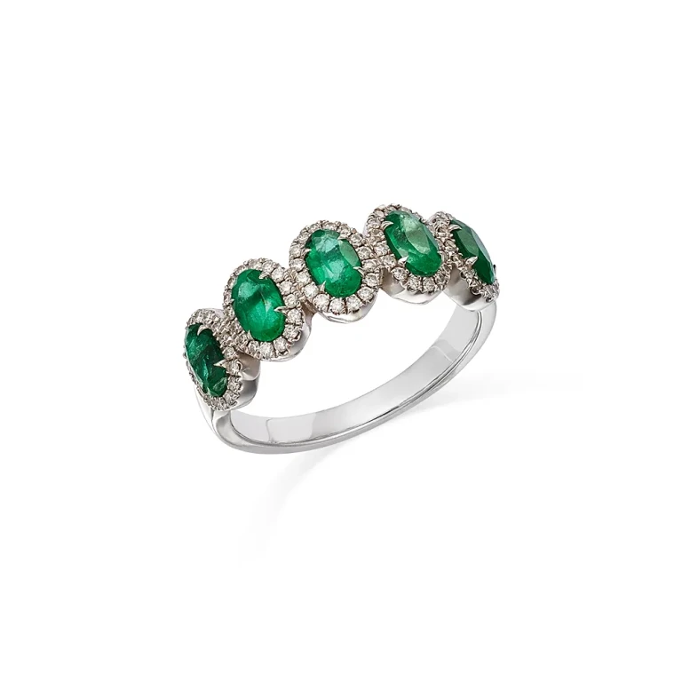 Emerald & Diamond Multi-Halo Ring in 14K White Gold
