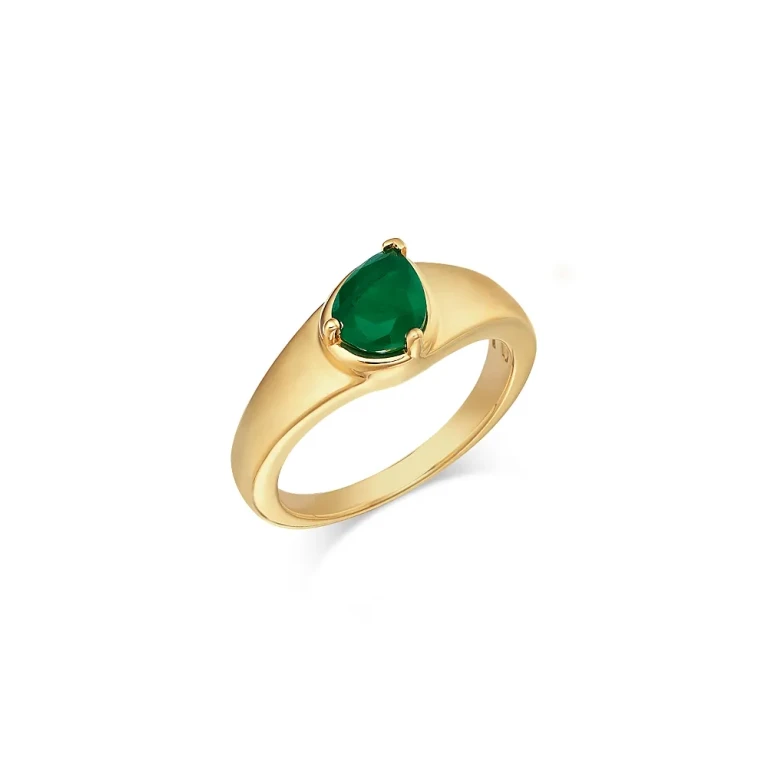 Emerald Pear Shaped Solitaire Ring in 14K Yellow Gold