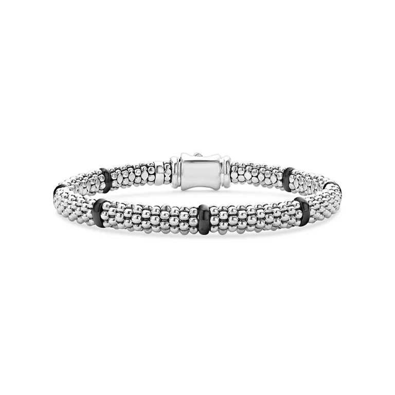 Lagos Ceramic & Sterling Silver Black Caviar Station Bracelet
