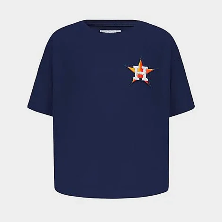 Pro Standard Girls' Big Kids Houston Astros MLB Classic Boxy T-Shirt in Midnight Navy Size: Small