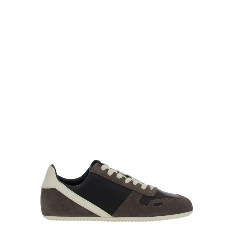 Rick Owens Black Low-top Sneakers With Suede Inserts In Leather Woman