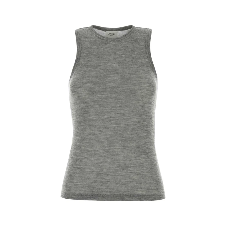 Saint Laurent Melange Grey Cashmere Tank Top Grischine Exterior: Maglie - Women