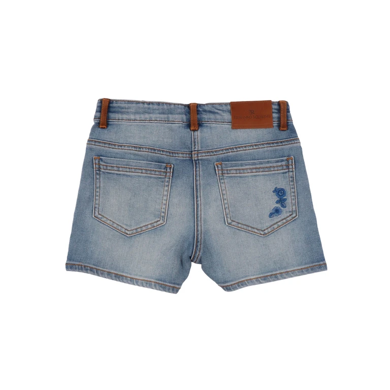 Ermanno Scervino Kids EMBROIDERED 5-POCKET SHORTS Light Blue