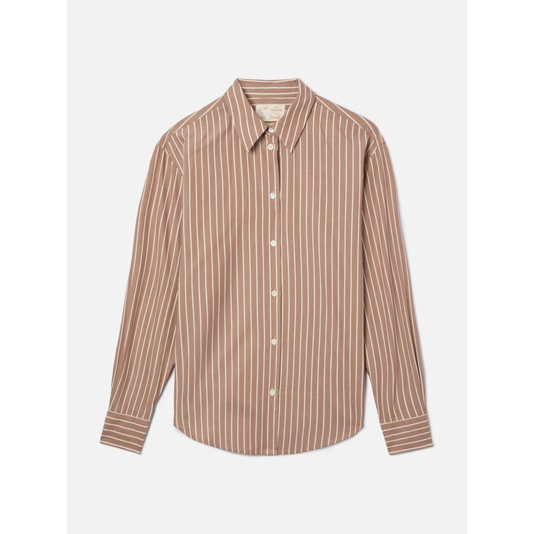Mc2 Saint Barth Meredith Cotton Shirt With Brown Stripes And Saint Barth Embroidery - Women