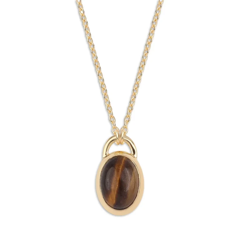 14K Yellow Gold Tiger Eye Pendant Necklace, 16-20