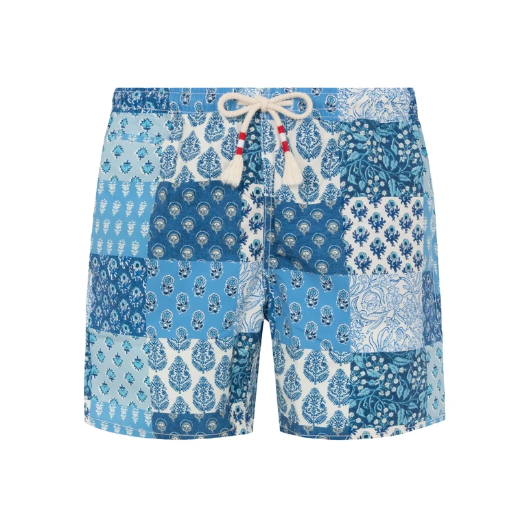 Mc2 Saint Barth Mid-Length Swim-Shorts Caprese With Floral Patch Print Sky Swimshort - Men