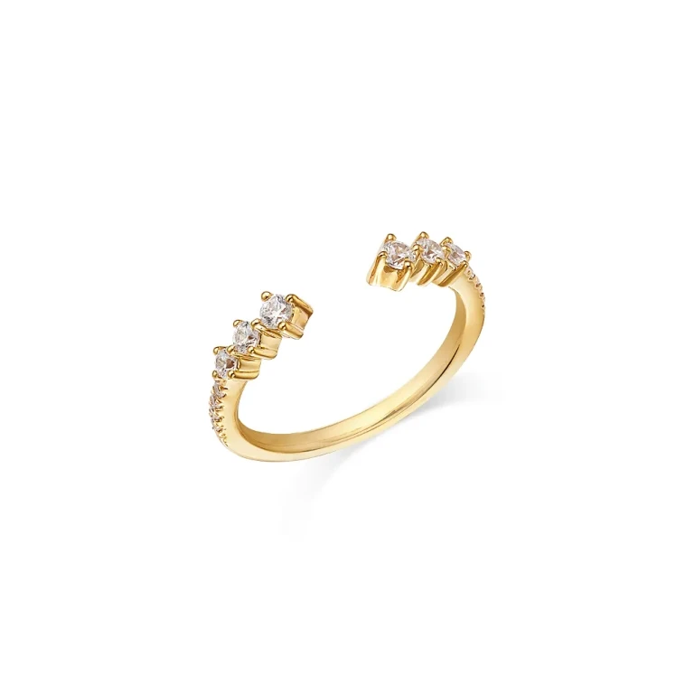 Diamond Tri Stone Cuff Ring in 14K Yellow Gold, 0.33 tcw