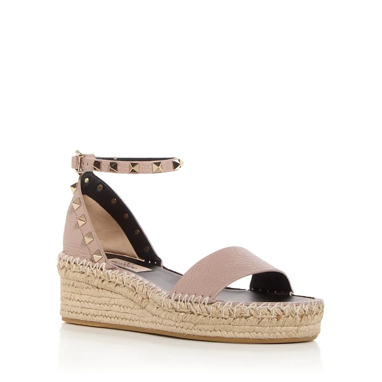 Valentino Garavani Women's Rockstud Flatform Ankle-Strap Espadrille Sandals
