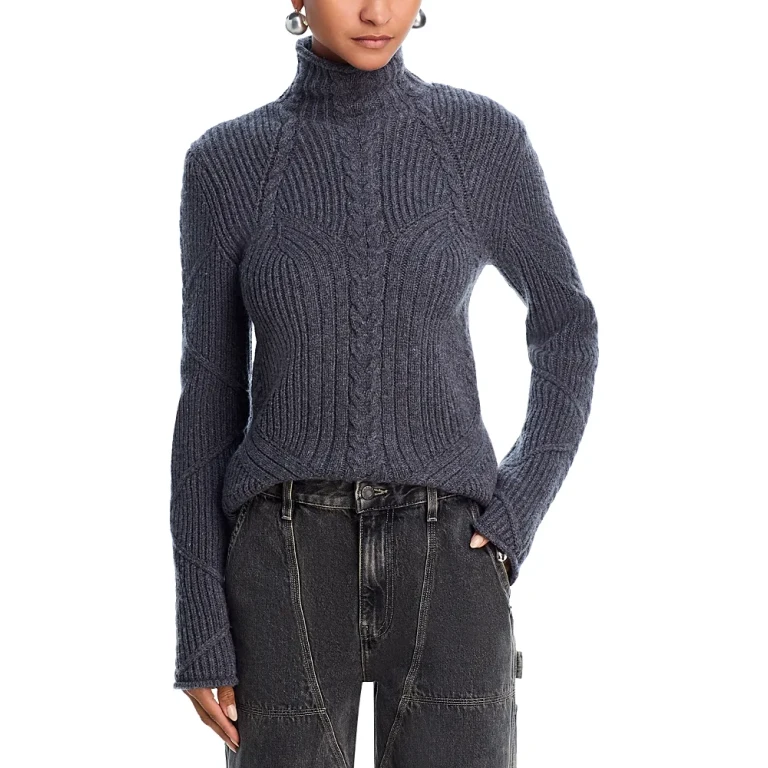 Helmut Lang Wool Blend Cable Knit Turtleneck Sweater