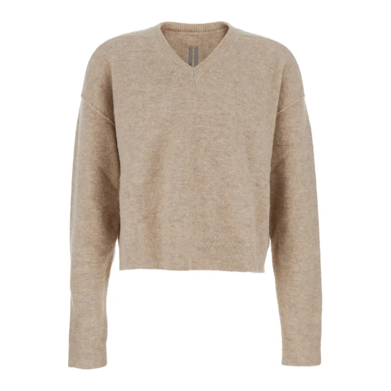 Rick Owens Beige Sweater With V Neck And Dropped Shoulders In Wool Blend Man