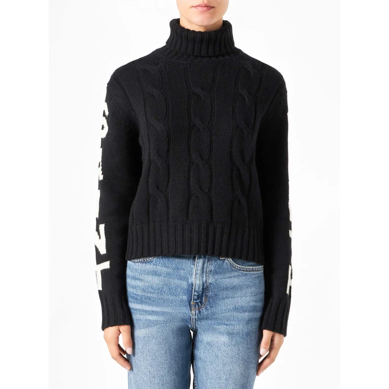 MC2 Saint Barth Woman Black Turtleneck Braided Sweater