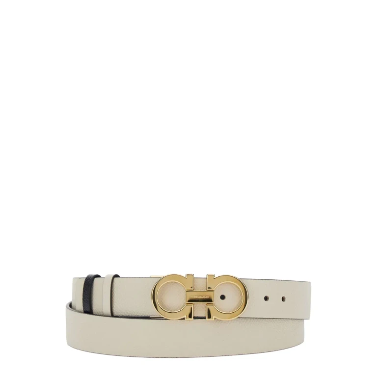 Ferragamo White Belt With Gancini Buckle And Logo Lettering In Leather For Women