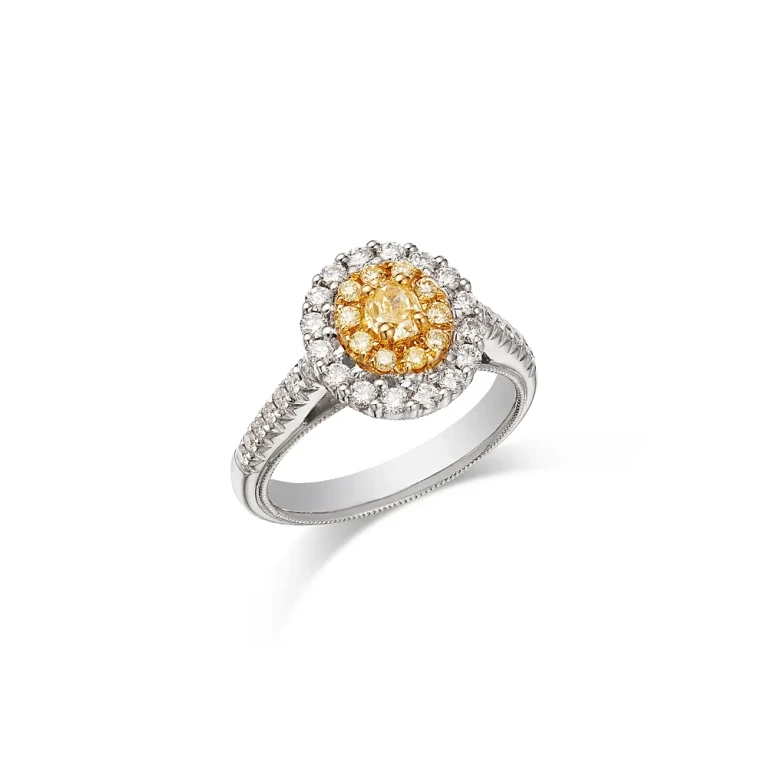 Yellow & White Diamond Oval Halo Ring in 18K Yellow & White Gold, 0.95 tcw