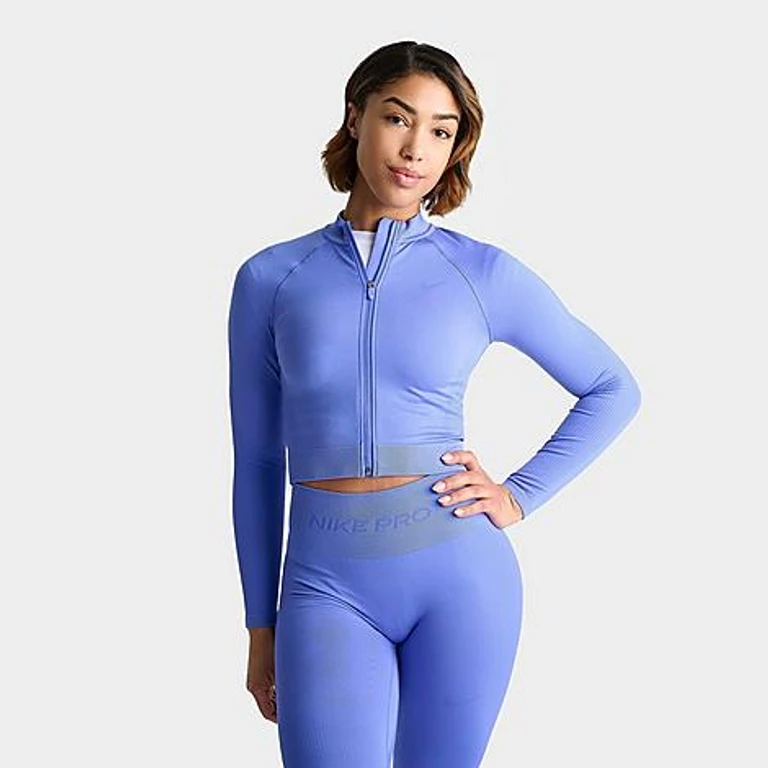 Nike Women's Pro Seamless Cropped Full-Zip Training Top in Sapphire Size: XS