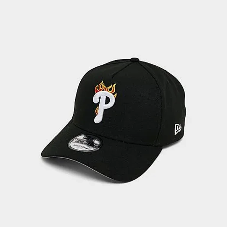 New Era Philadelphia Phillies MLB 9FORTY A-Frame Flames Snapback Hat in Black/White